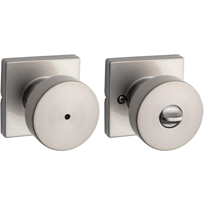 Kwikset Pismo Interior Privacy Door Knob with Lock, Door Handle For Bathroom and Bedroom, Satin Nickel Keyless Turn Lock Doorknob, with Microban Protection - Image 1